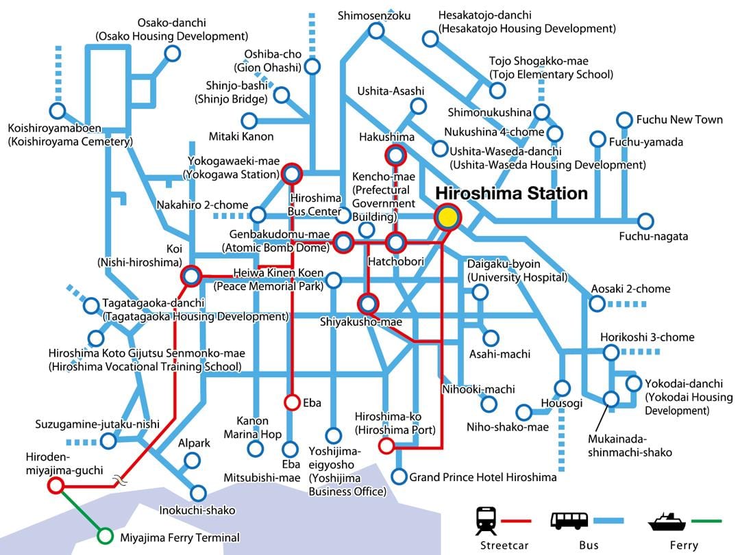Mapa hirošima transporta